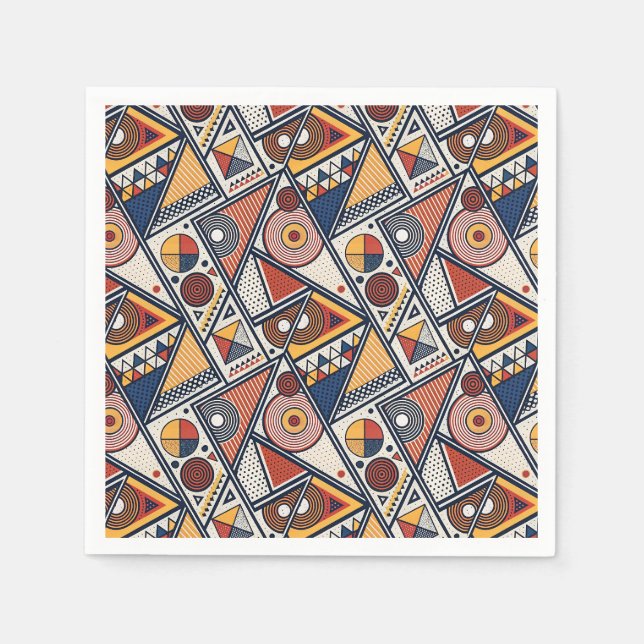 Memphis Style Geometric Shapes & Lines Pattern Art Napkins (Front)