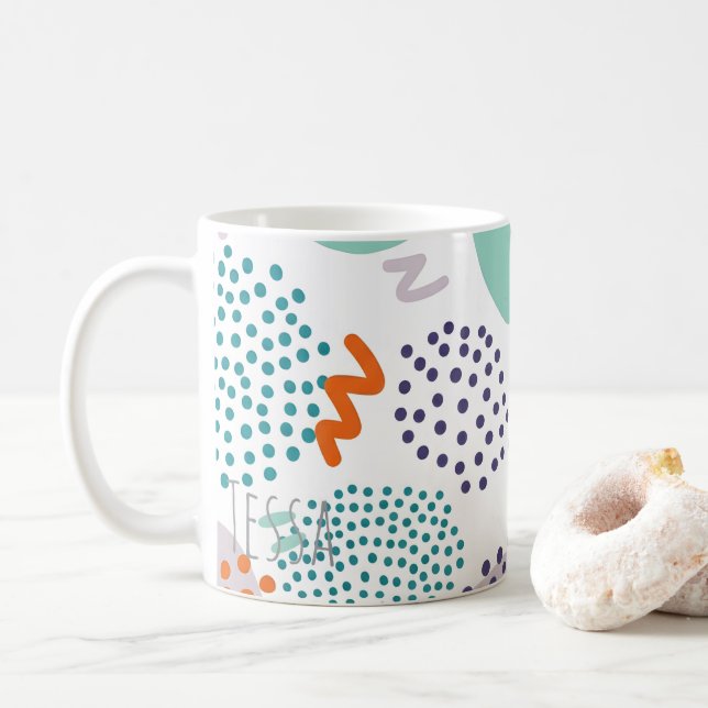 Memphis Style Pebble Bright Retro 90s Abstract Art Coffee Mug (With Donut)