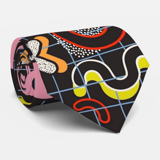 Memphis Style Pop art Geometric pattern No1 Neck Tie (Rolled)