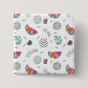 Memphis Style Tropical Summer Pattern Button