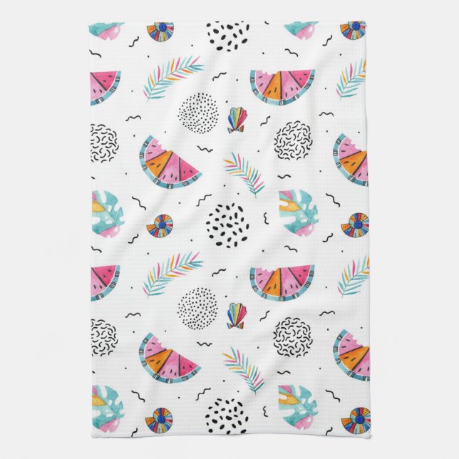 Memphis Style Tropical Summer Pattern Kitchen Towel (Vertical)