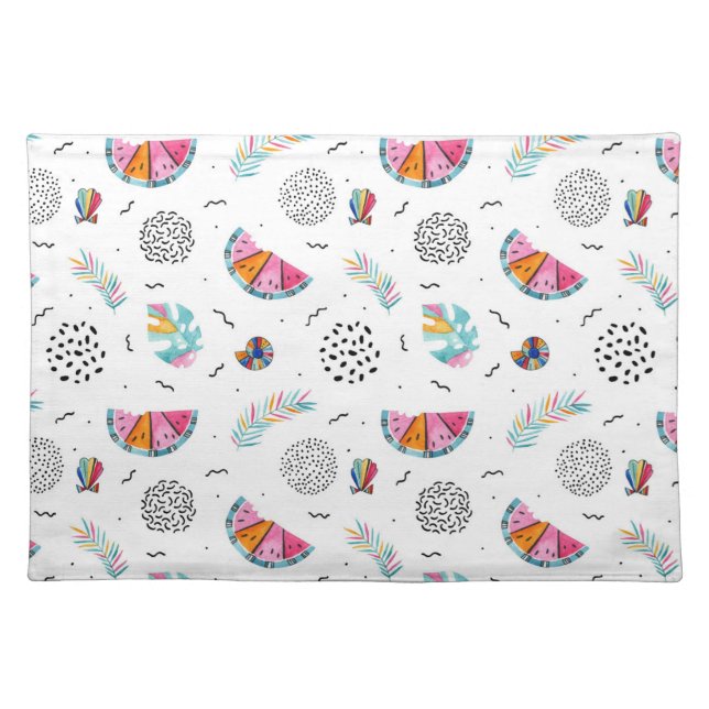 Memphis Style Tropical Summer Pattern Placemat (Front)