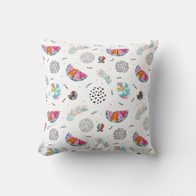 Memphis Style Tropical Summer Pattern Throw Pillow (Front)