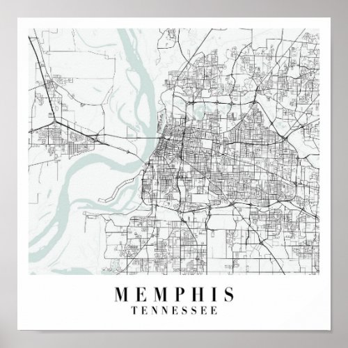 Memphis Tennessee Blue Water Street Map Poster