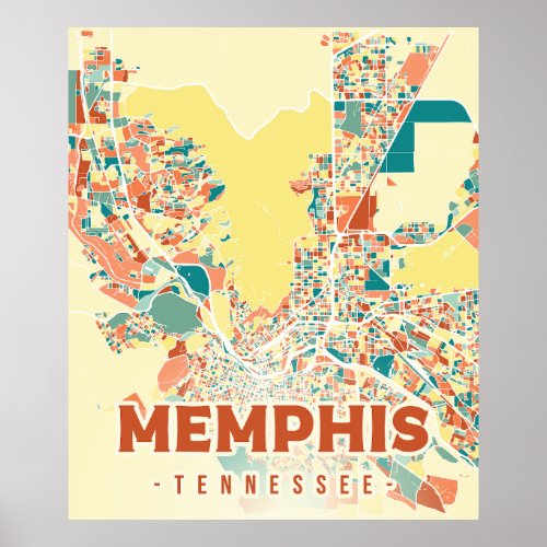 Memphis Tennessee city colorful map retro vintage Poster
