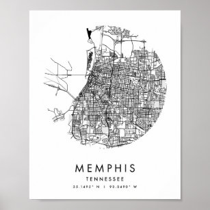 Memphis Tennessee Minimal Modern Circle Street Map Poster