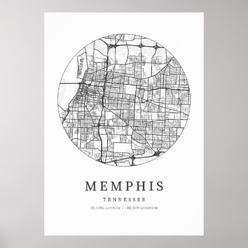 Memphis Tennessee Street Layout Map Poster