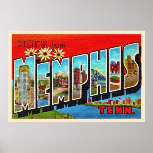 Memphis Tennessee TN Vintage Large Letter Postcard Poster