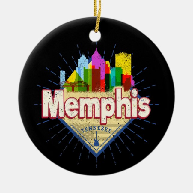Memphis Tennessee United States Retro Skyline Ceramic Ornament (Front)
