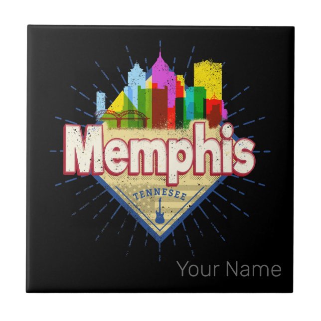 Memphis Tennessee United States Retro Skyline Ceramic Tile (Front)