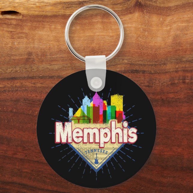 Memphis Tennessee United States Retro Skyline Keychain (Front)