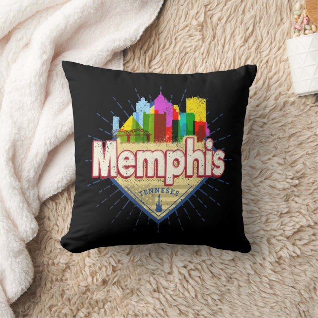 Memphis Tennessee United States Retro Skyline Throw Pillow (Blanket)