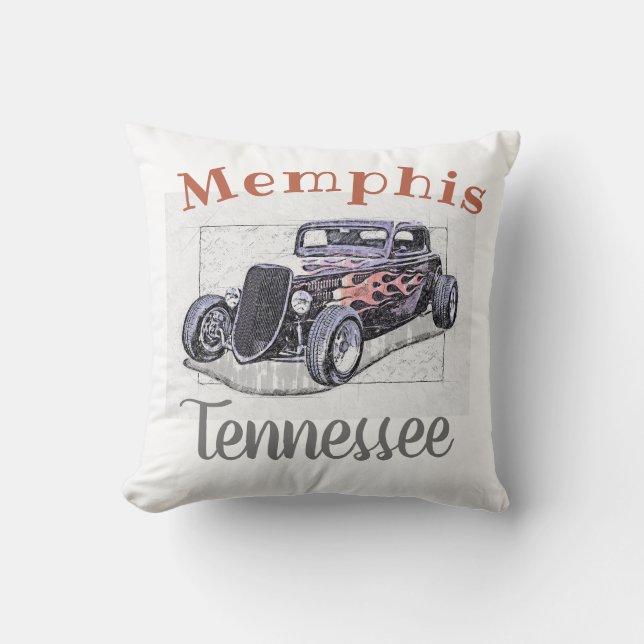 "Memphis Tennessee" Vintage Hotrod Throw Pillow (Front)
