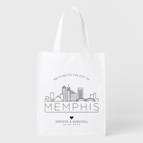 Memphis Tennessee Wedding  Stylized Skyline Grocery Bag