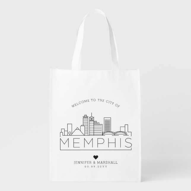 Memphis, Tennessee Wedding | Stylized Skyline Grocery Bag (Front)