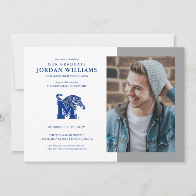 Memphis Tigers Mascot with Block M Logo Announcement (Front)