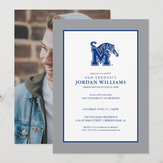 Memphis Tigers Mascot with Block M Logo Announcement (Front/Back)