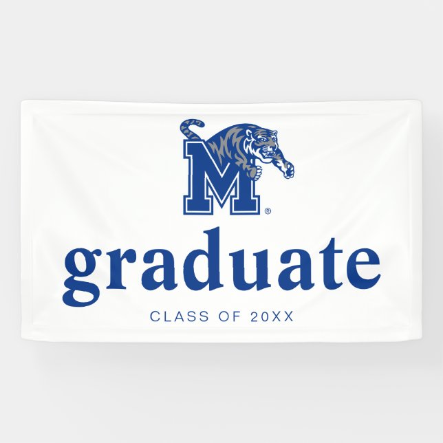 Memphis Tigers Mascot with Block M Logo Banner (Horizontal)