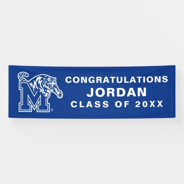 Memphis Tigers Mascot with Block M Logo Banner (Horizontal)