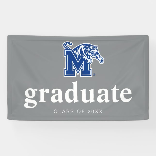 Memphis Tigers Mascot with Block M Logo Banner (Horizontal)