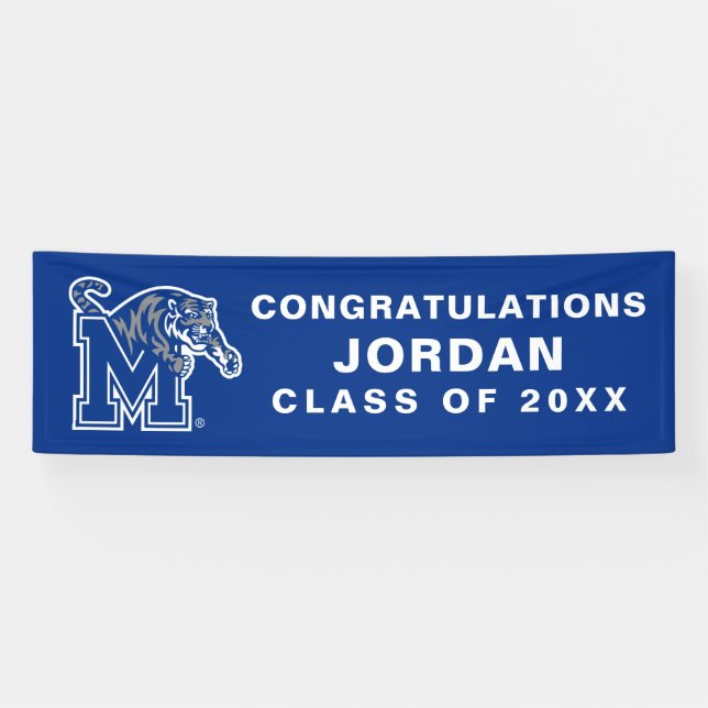 Memphis Tigers Mascot with Block M Logo Banner (Horizontal)