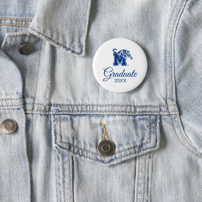 Memphis Tigers Mascot with Block M Logo Button (In Situ)
