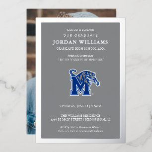 Memphis Tigers Mascot with Block M Logo Foil Invitation