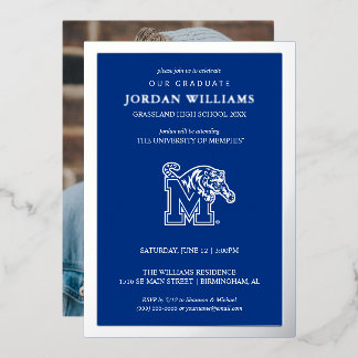Memphis Tigers Mascot with Block M Logo Foil Invitation