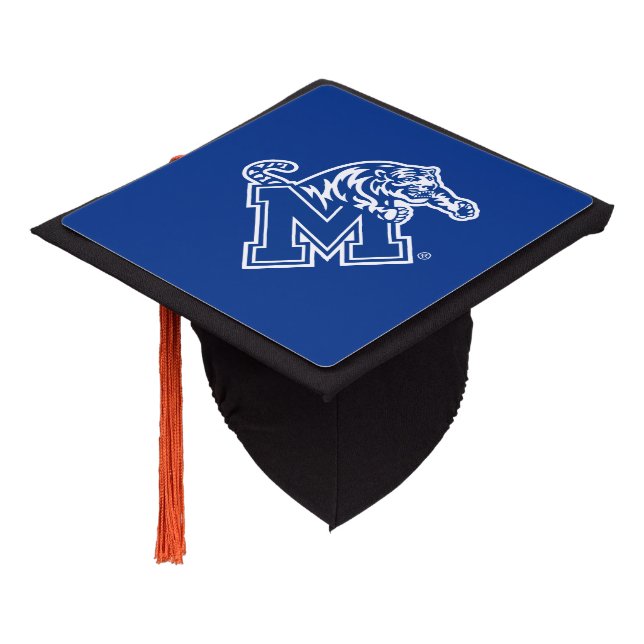 Memphis Tigers Mascot with Block M Logo Graduation Cap Topper (Angled)