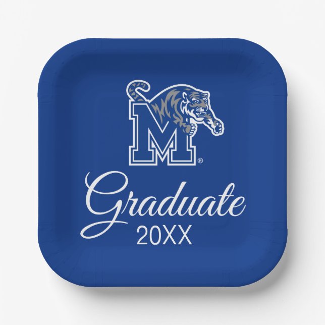 Memphis Tigers Mascot with Block M Logo Paper Plates (Front)