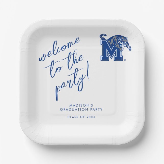 Memphis Tigers Mascot with Block M Logo Paper Plates (Front)