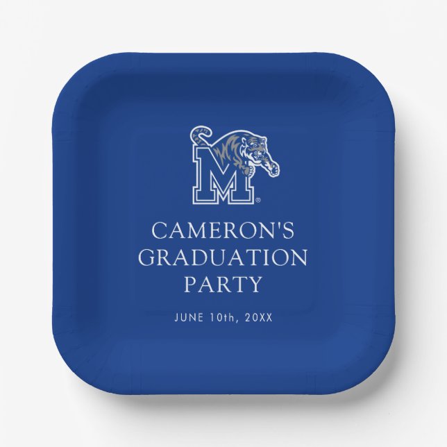 Memphis Tigers Mascot with Block M Logo Paper Plates (Front)