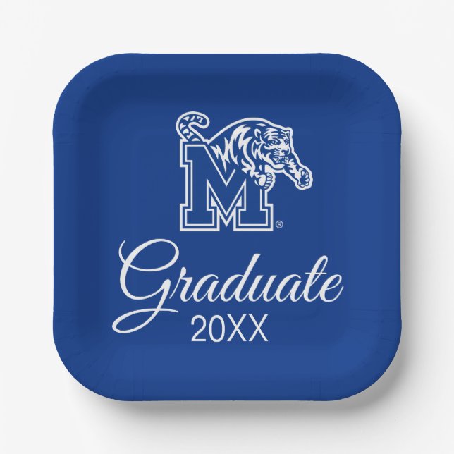 Memphis Tigers Mascot with Block M Logo Paper Plates (Front)