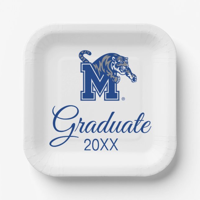 Memphis Tigers Mascot with Block M Logo Paper Plates (Front)