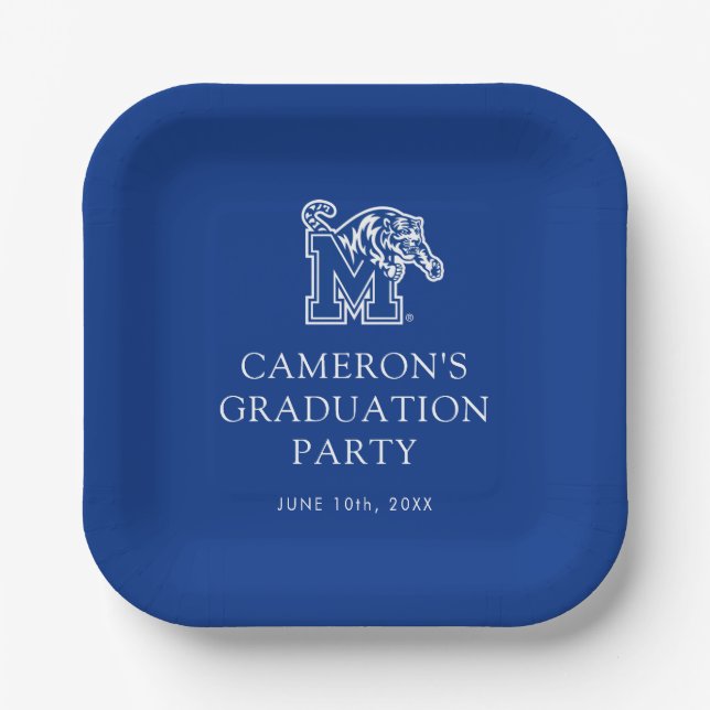 Memphis Tigers Mascot with Block M Logo Paper Plates (Front)