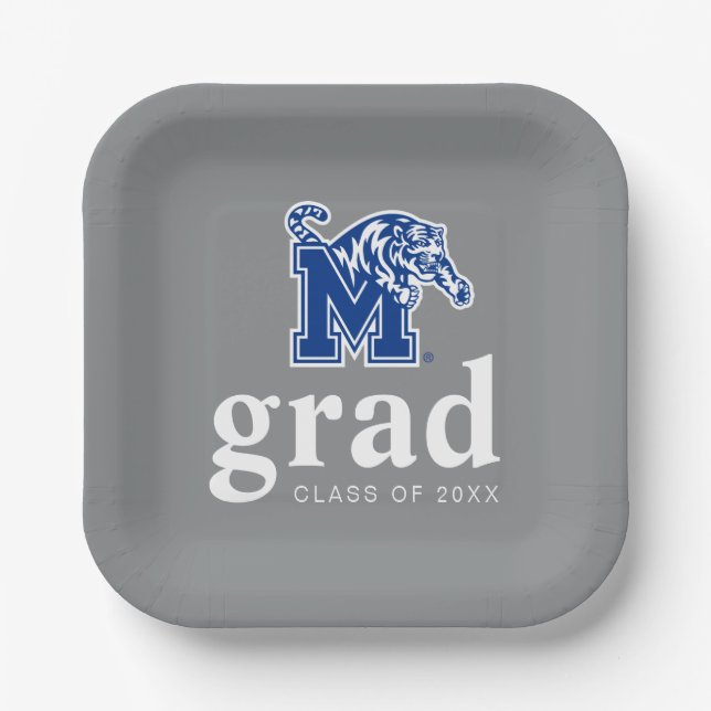 Memphis Tigers Mascot with Block M Logo Paper Plates (Front)