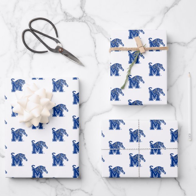 Memphis Tigers Mascot with Block M Logo Wrapping Paper Sheets (Front)