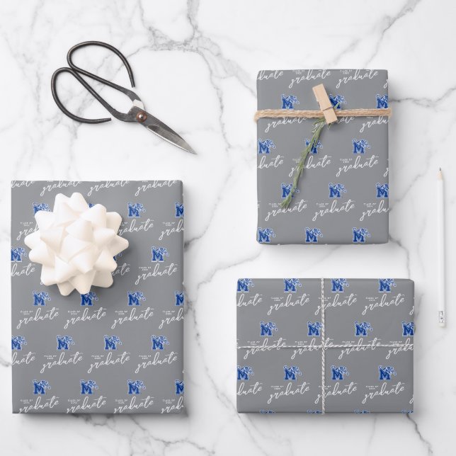 Memphis Tigers Mascot with Block M Logo Wrapping Paper Sheets (Front)