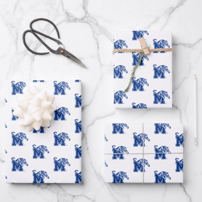 Memphis Tigers Mascot with Block M Logo Wrapping Paper Sheets (Front)