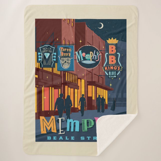 Memphis, TN | Beale Street Neon Sherpa Blanket (Front)