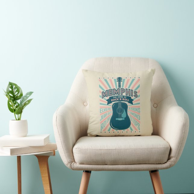 Memphis, TN: Guitar Series | Rock-N-Roll Throw Pillow (Chair)