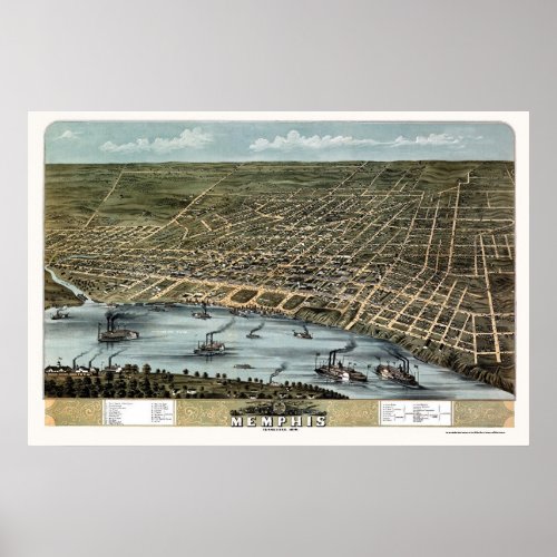 Memphis TN Panoramic Map _ 1870 Poster