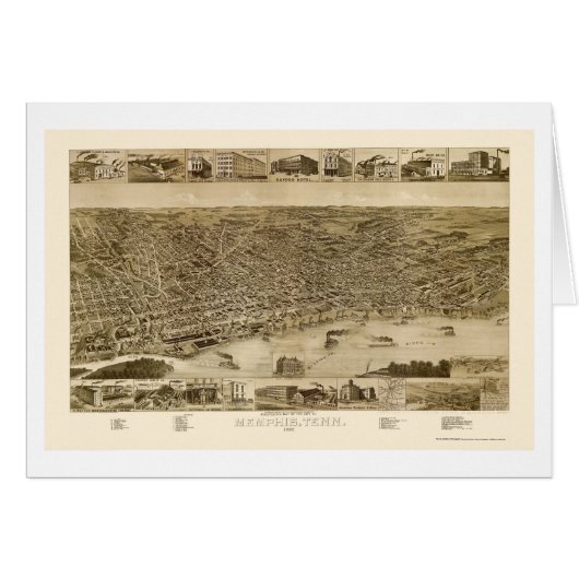 Memphis, TN Panoramic Map - 1887 Cards (Front Horizontal)