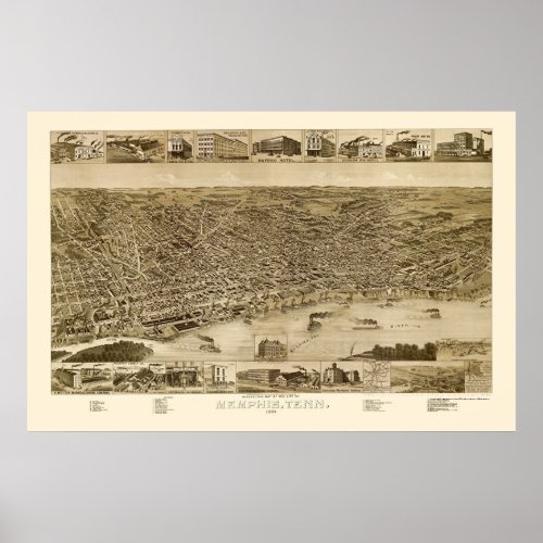 Memphis TN Panoramic Map _ 1887 Poster