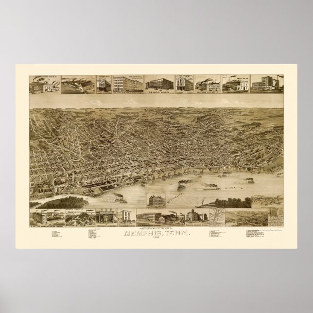 Memphis, TN Panoramic Map - 1887 Poster (Front)