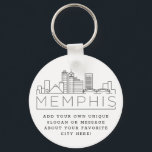 Memphis, TN Stylized Skyline | Custom Slogan Keychain<br><div class="desc">A unique key chain representing the beautiful city of Memphis,  Tennessee.  
This keychain features a stylized illustration of the city's unique skyline with its name underneath.
Underneath the city name is a spot for your unique slogan or statement about your favorite city.</div>