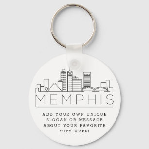 Memphis, TN Stylized Skyline   Custom Slogan Keychain