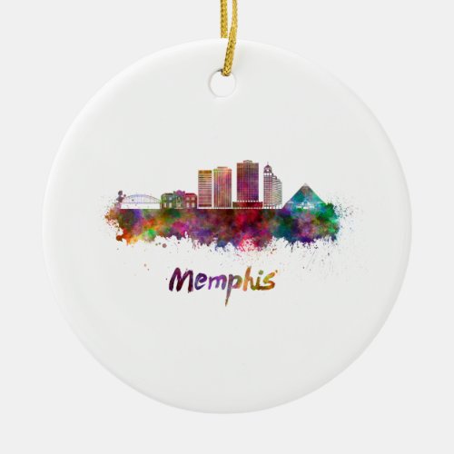 Memphis V2 skyline in watercolor Ceramic Ornament