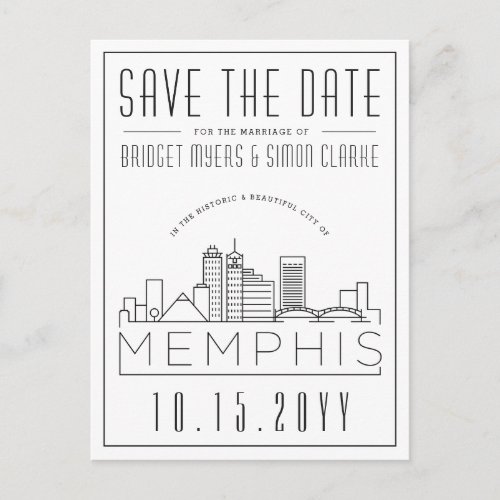 Memphis Wedding  Stylized Skyline Save the Date Postcard