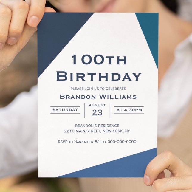 Men 100th Birthday Blue Geometric 100 Years Invitation (Men 100th Birthday Blue Geometric 100 Years Invitation
)